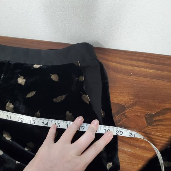 Anthropologie Elevenses Ultra Wide Leg Velvet Silk Pants Women's 6 Black Leaf - Picture 7 of 12